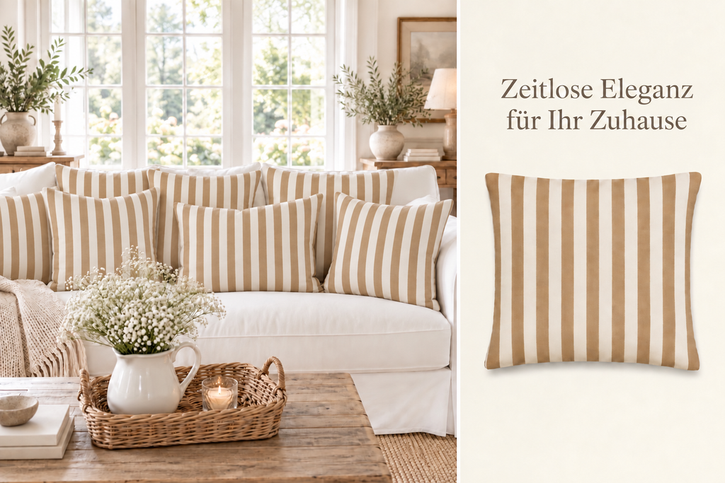 Kissen mit beige/hellbraunen Streifen
