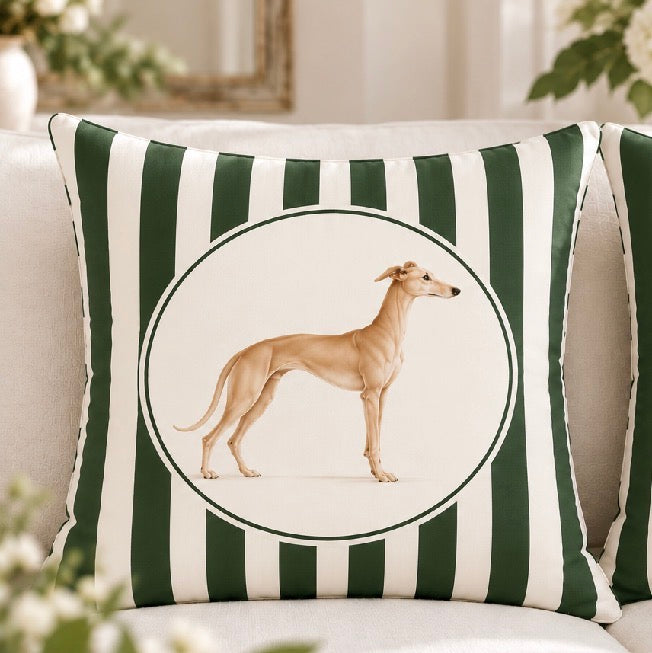 Kissen mit grün/weißen Streifen / Galgo Charity Kollektion