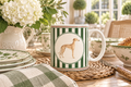 Tasse mit grün, weiße Streifen und Galgo. Galgo Charity Kollektion