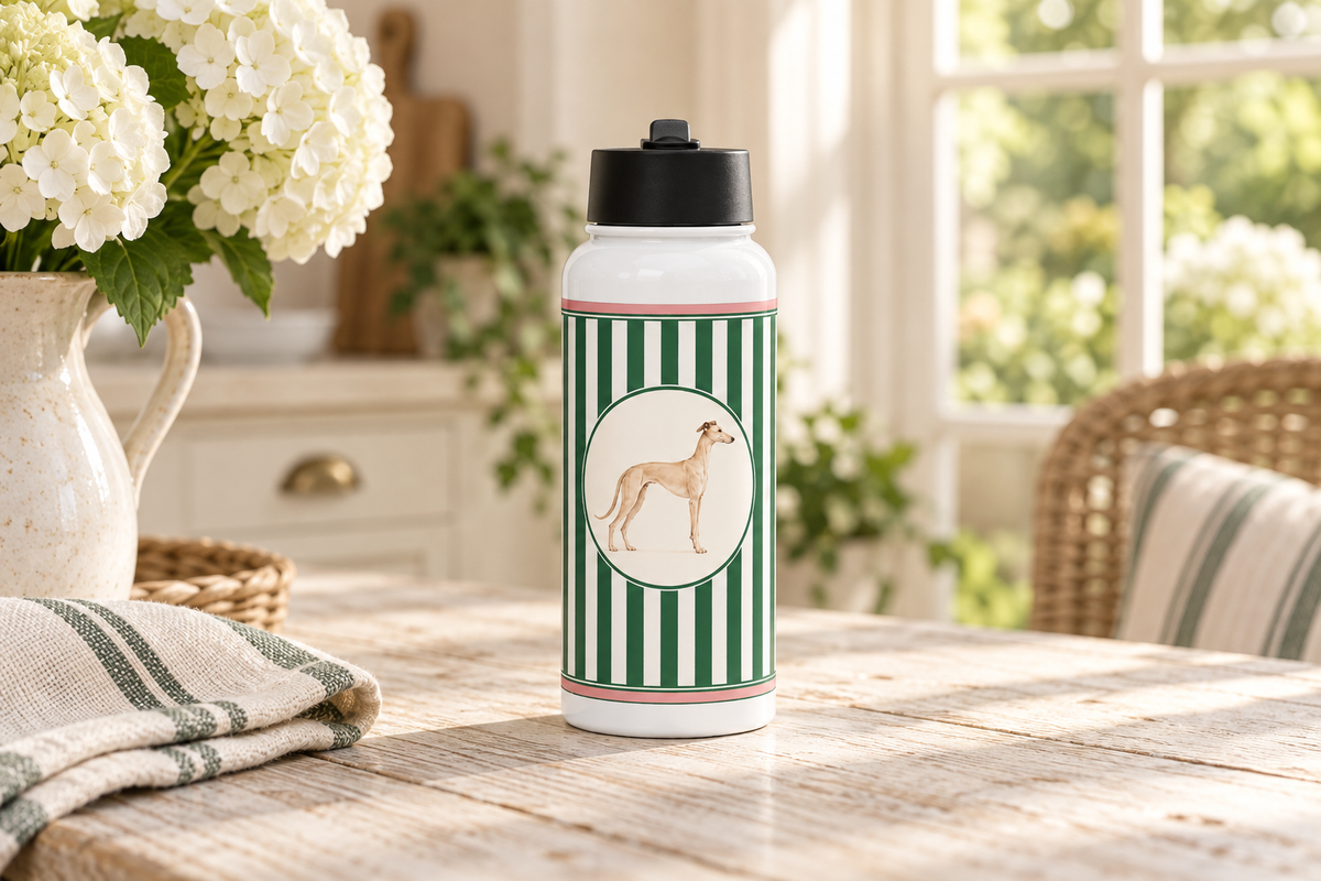 Edelstahl Trinkflasche mit Strohhalm /  Galgo Charity Kollektion