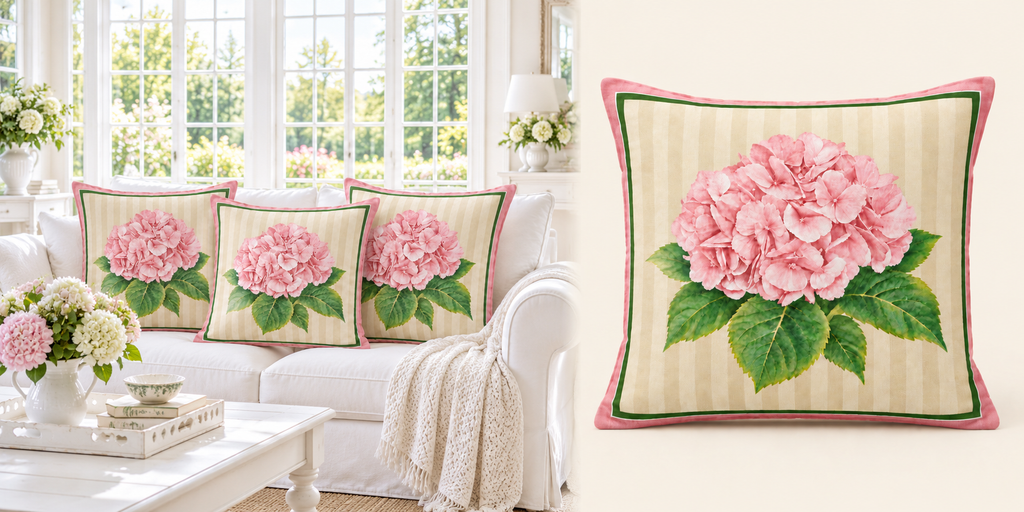 Kissen mit rosa Hortensie